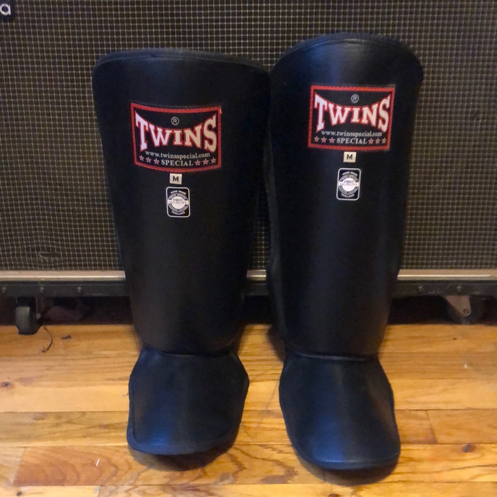 Twins Black Shin Guards Medium Muay Thai